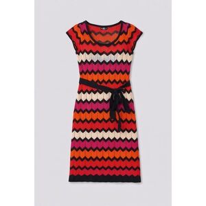 Ros & Ali Multicolor Zigzag Knit Dress Size S/M | Sleeveless Belted Midi Boho